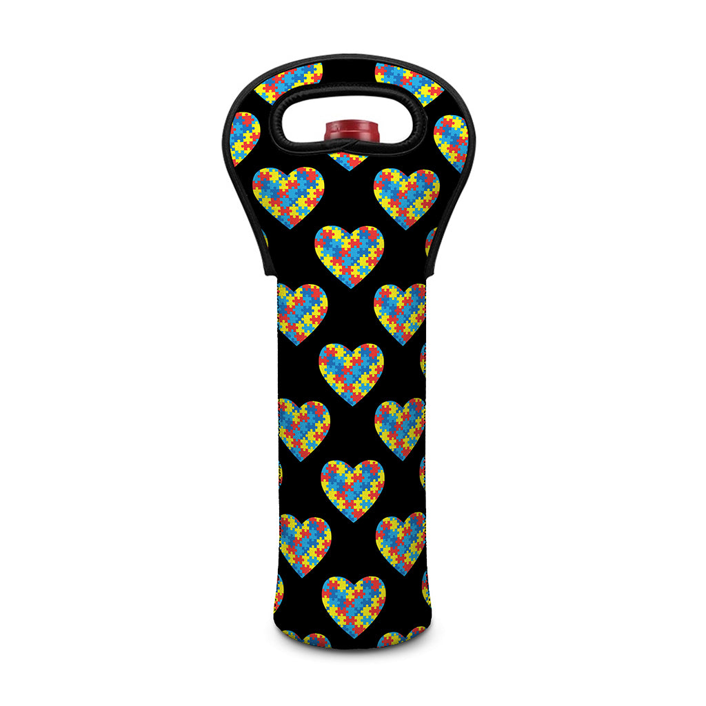 Autism Awareness Heart Pattern Print Single Neoprene Wine Tote
