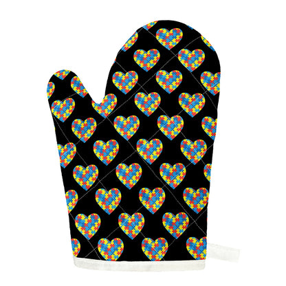 Autism Awareness Heart Pattern Print Single Oven Mitt