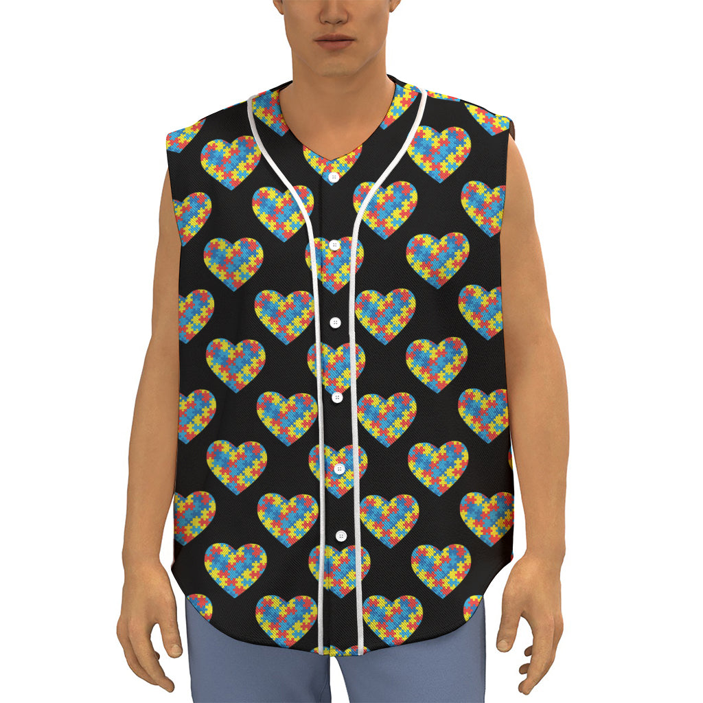 Autism Awareness Heart Pattern Print Sleeveless Baseball Jersey