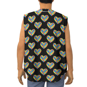 Autism Awareness Heart Pattern Print Sleeveless Baseball Jersey