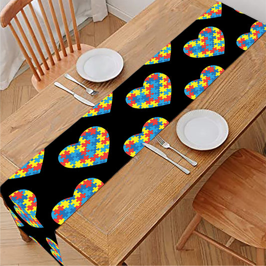 Autism Awareness Heart Pattern Print Table Runner