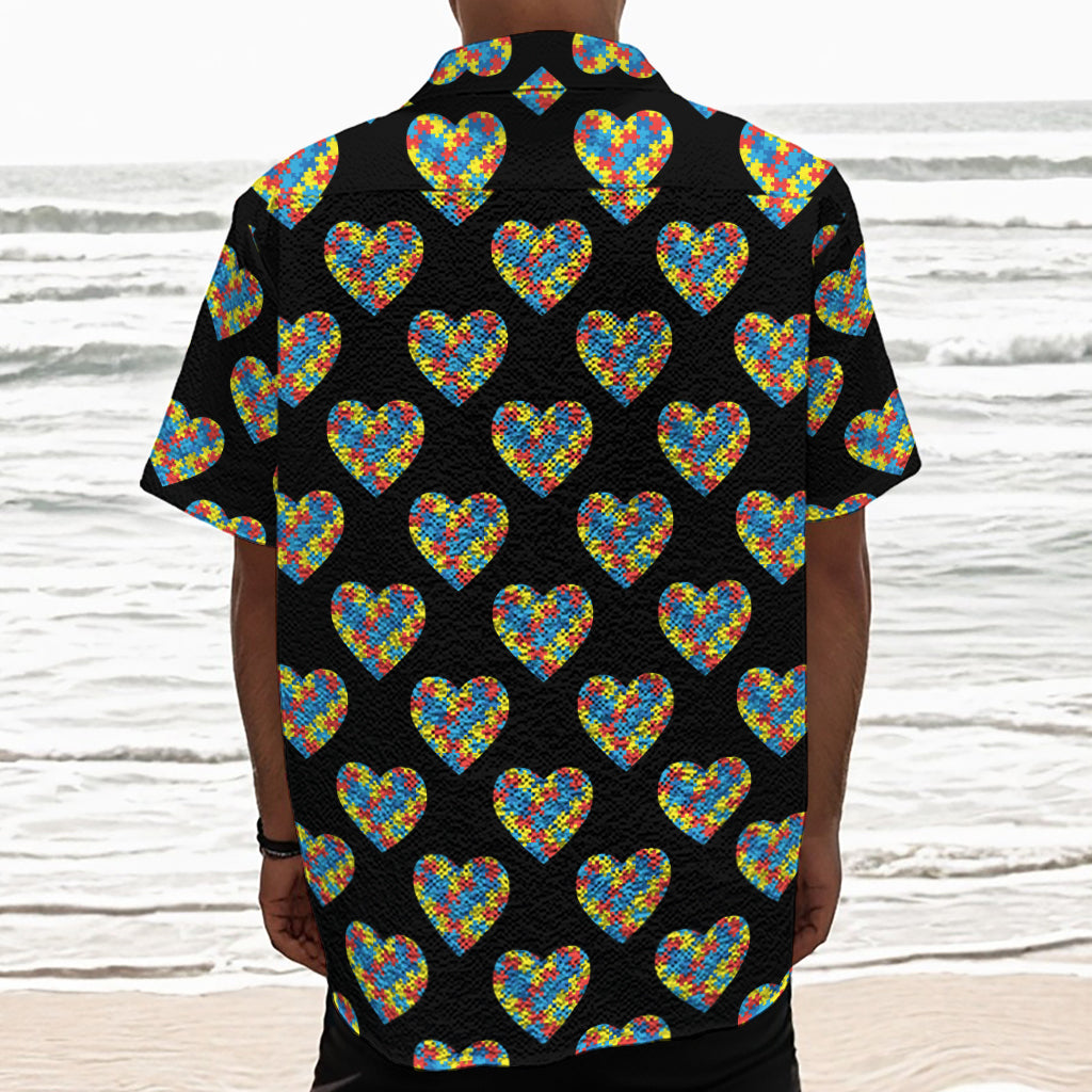 Autism Awareness Heart Pattern Print Textured Short Sleeve Shirt