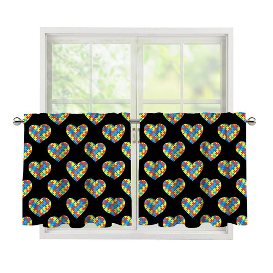 Autism Awareness Heart Pattern Print Tier Curtains