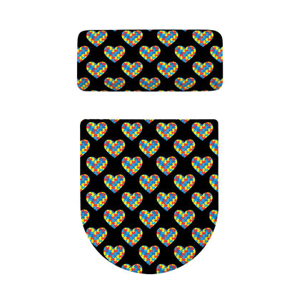 Autism Awareness Heart Pattern Print Toilet Lid And Tank Cover Set