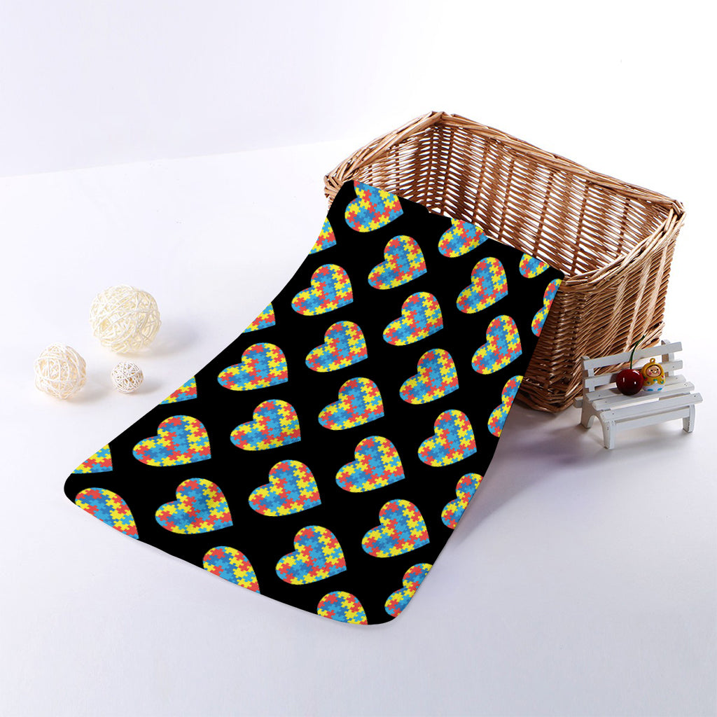 Autism Awareness Heart Pattern Print Towel