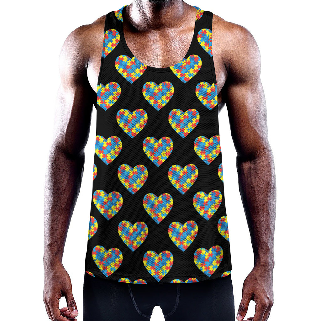 Autism Awareness Heart Pattern Print Training Tank Top