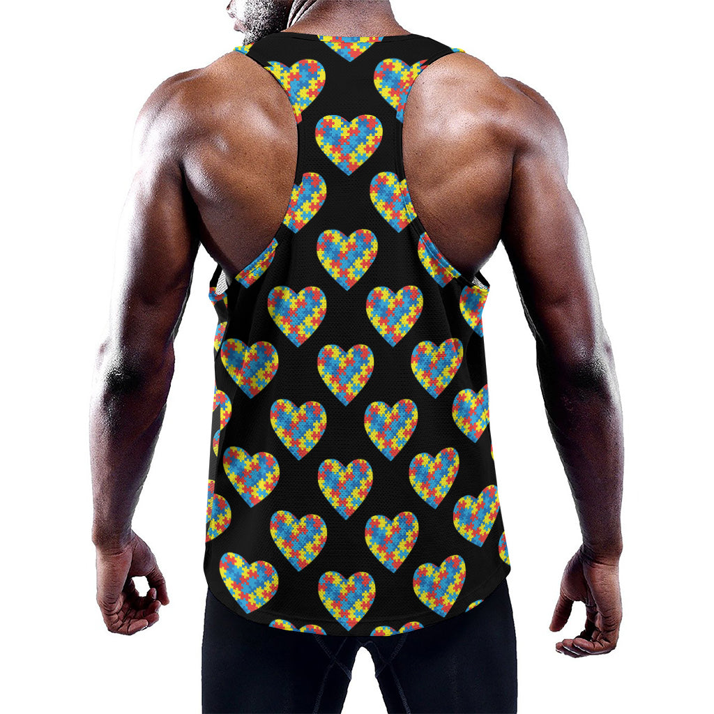 Autism Awareness Heart Pattern Print Training Tank Top