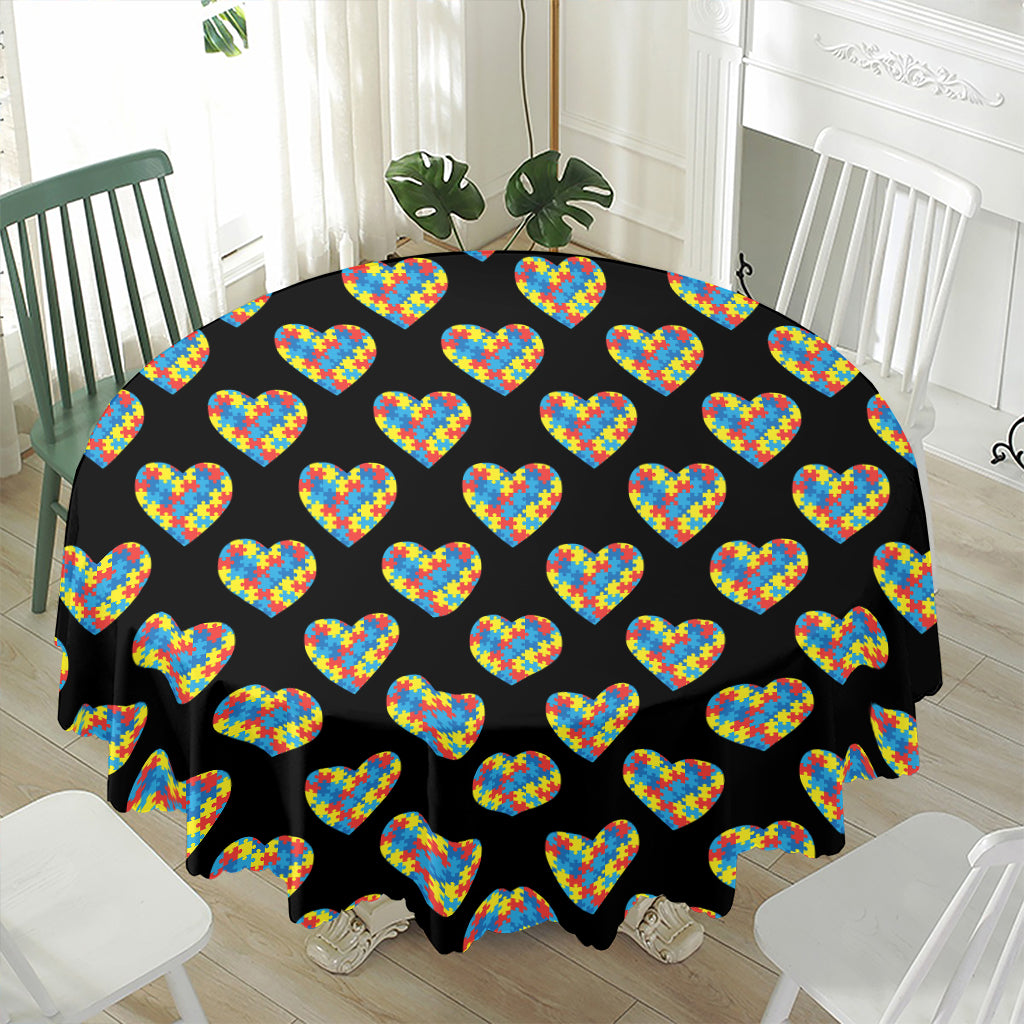 Autism Awareness Heart Pattern Print Waterproof Round Tablecloth