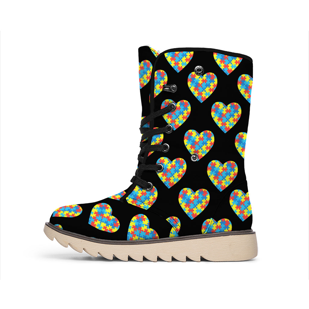 Autism Awareness Heart Pattern Print Winter Boots