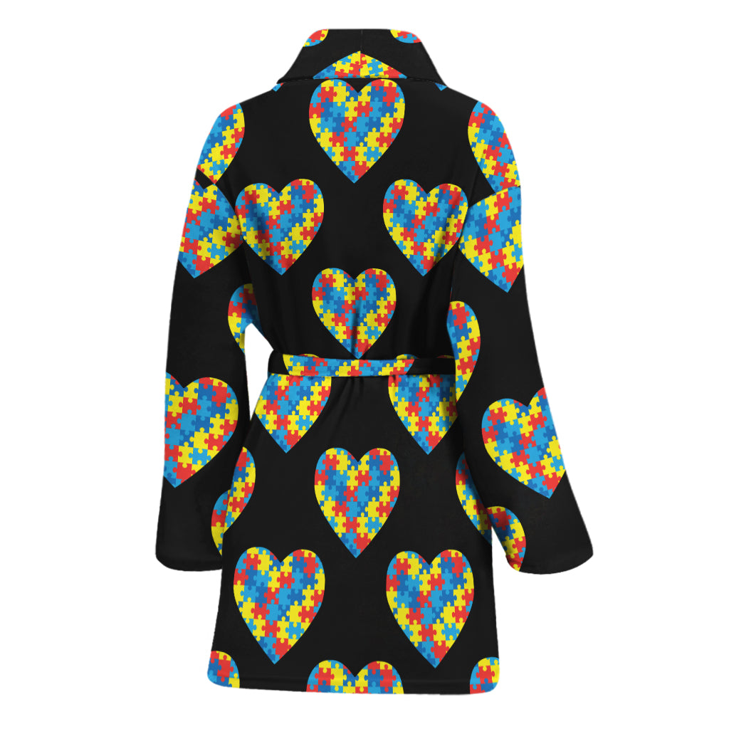 Autism Awareness Heart Pattern Print Women's Bathrobe