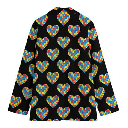 Autism Awareness Heart Pattern Print Women's Blazer