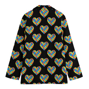 Autism Awareness Heart Pattern Print Women's Blazer