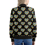 Autism Awareness Heart Pattern Print Women's Bomber Jacket