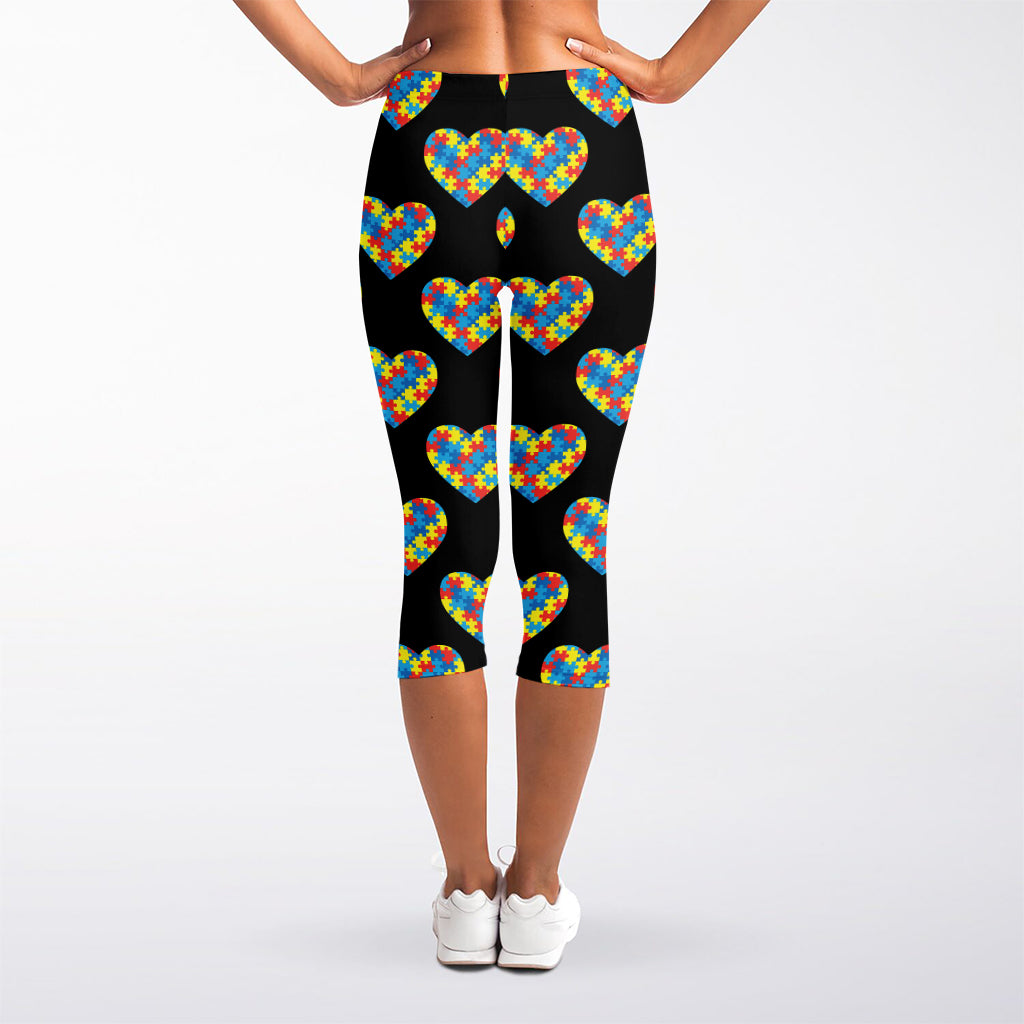 Autism Awareness Heart Pattern Print Women's Capri Leggings
