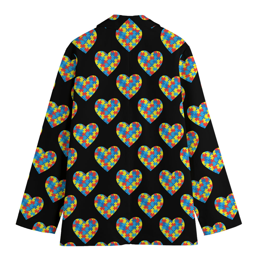 Autism Awareness Heart Pattern Print Women's Cotton Blazer