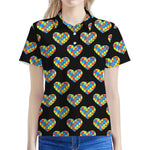 Autism Awareness Heart Pattern Print Women's Polo Shirt