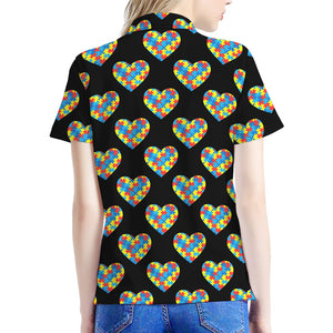 Autism Awareness Heart Pattern Print Women's Polo Shirt