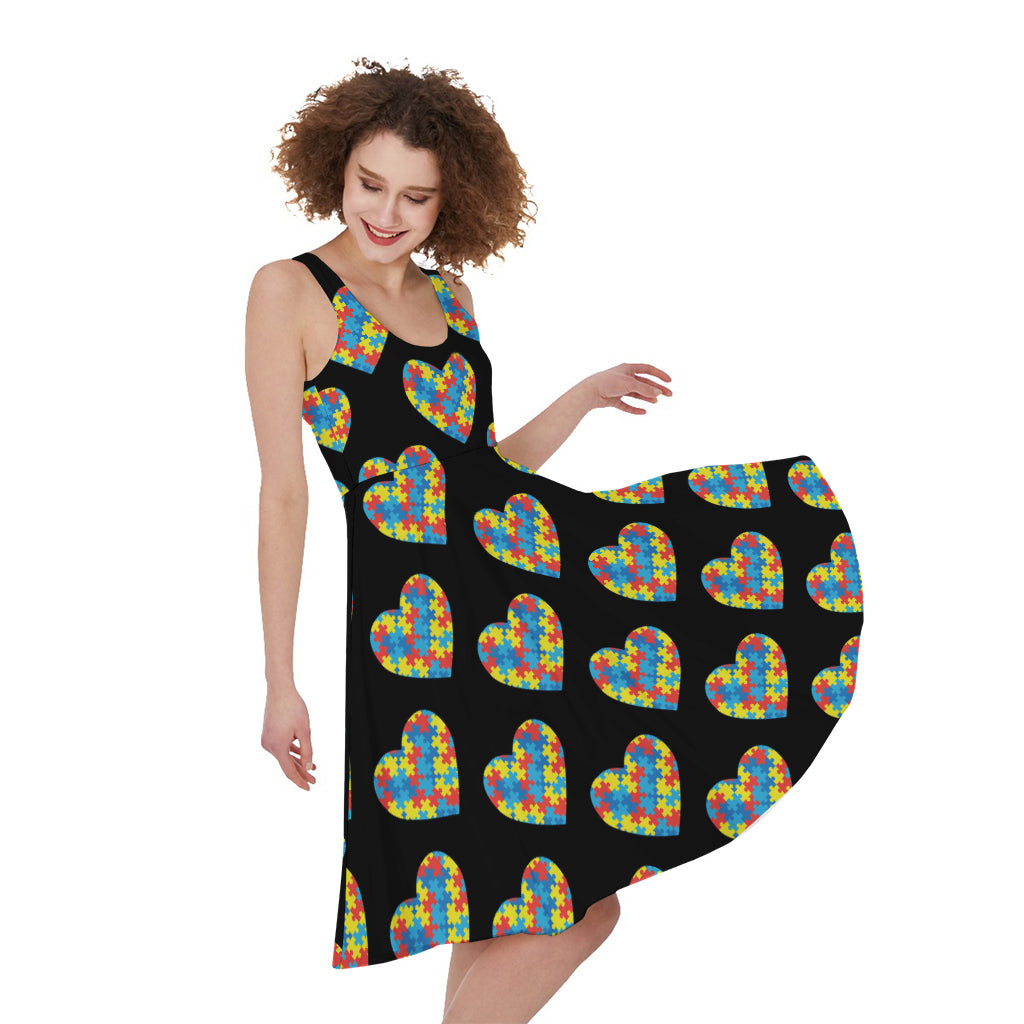 Autism Awareness Heart Pattern Print Women's Sleeveless Dress