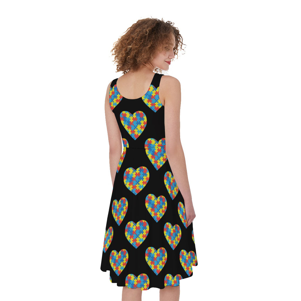 Autism Awareness Heart Pattern Print Women's Sleeveless Dress