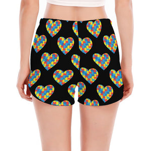 Autism Awareness Heart Pattern Print Women's Split Running Shorts