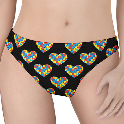 Autism Awareness Heart Pattern Print Women's Thong