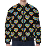 Autism Awareness Heart Pattern Print Zip Sleeve Bomber Jacket