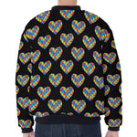 Autism Awareness Heart Pattern Print Zip Sleeve Bomber Jacket