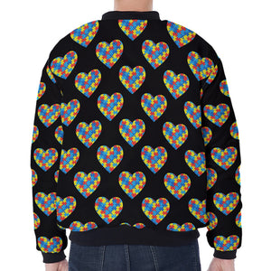 Autism Awareness Heart Pattern Print Zip Sleeve Bomber Jacket