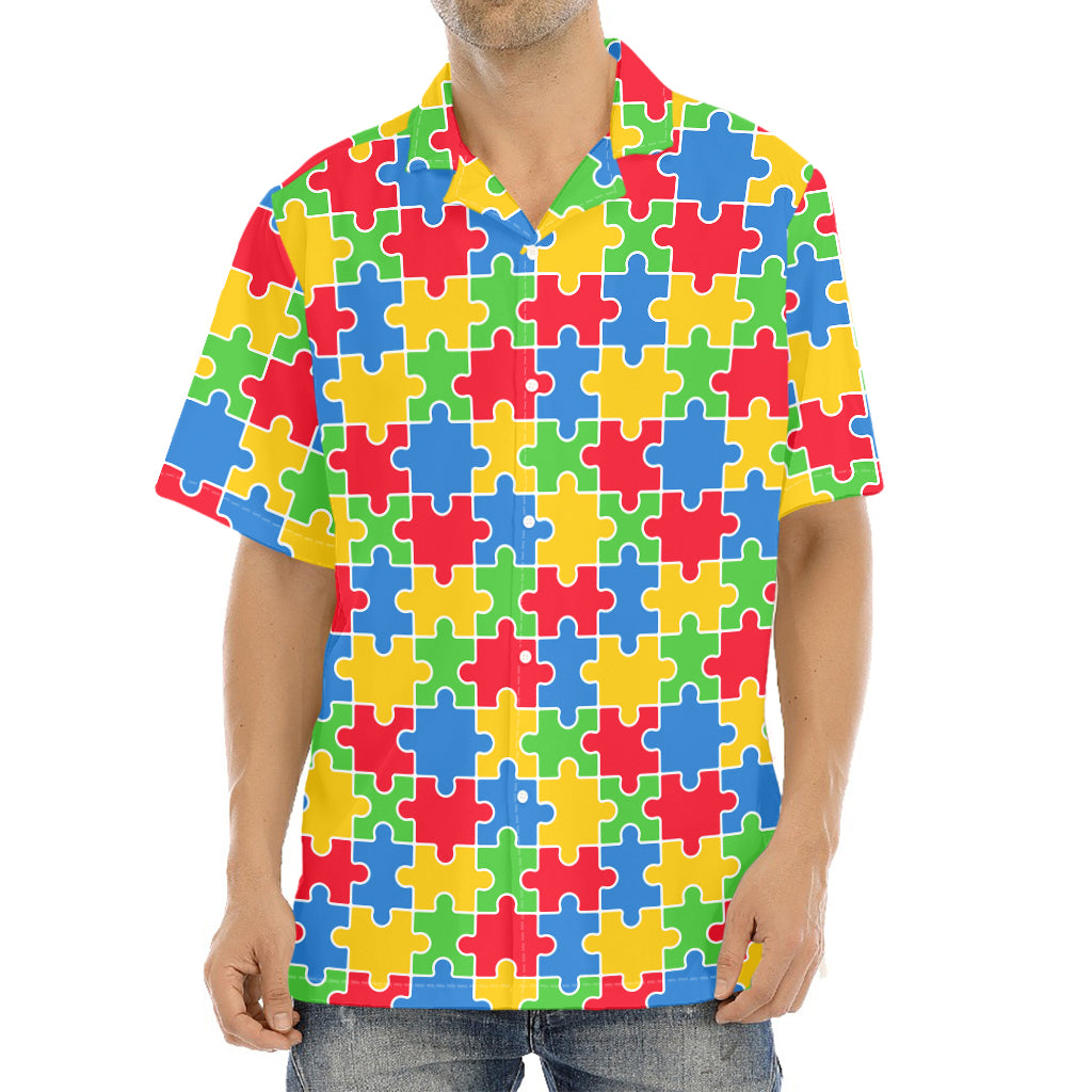 Autism Awareness Jigsaw Pattern Print Aloha Shirt