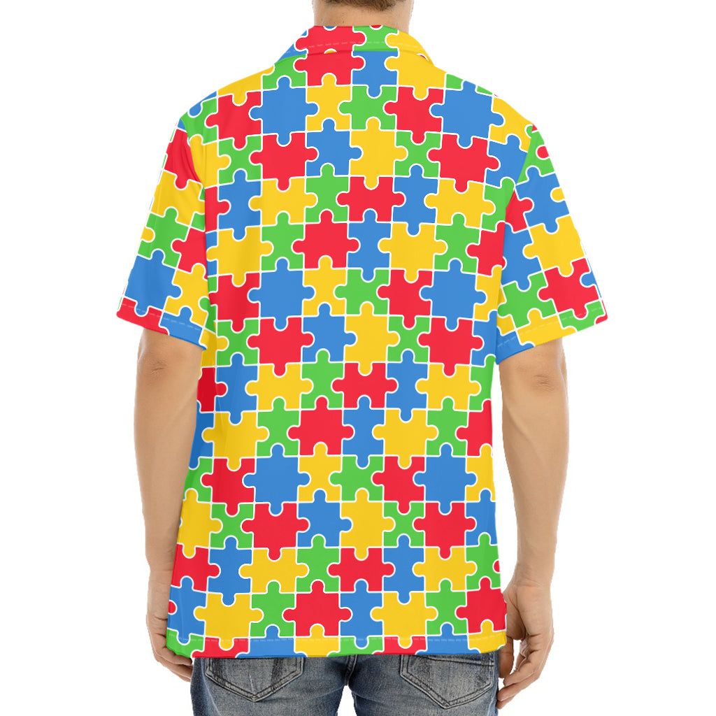Autism Awareness Jigsaw Pattern Print Aloha Shirt