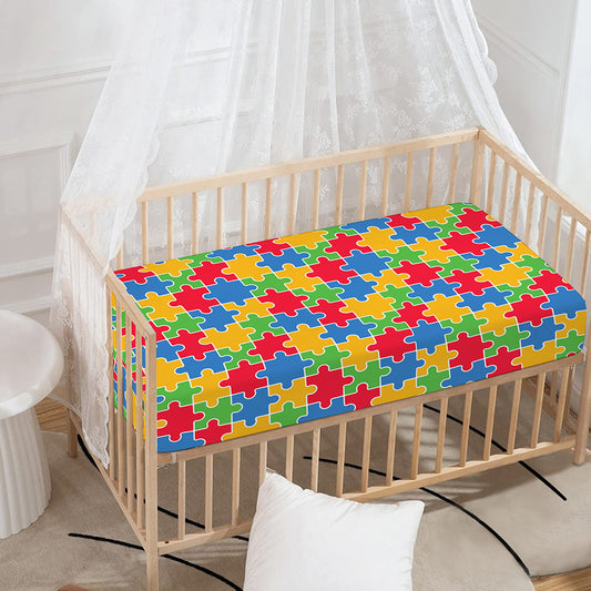 Autism Awareness Jigsaw Pattern Print Baby Crib Sheet