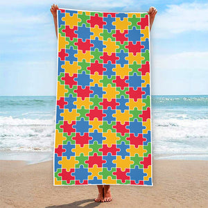 Autism Awareness Jigsaw Pattern Print Beach Towel