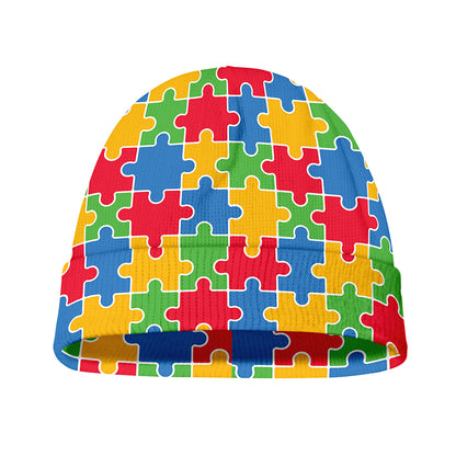 Autism Awareness Jigsaw Pattern Print Beanie