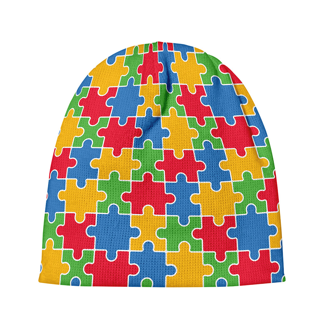 Autism Awareness Jigsaw Pattern Print Beanie