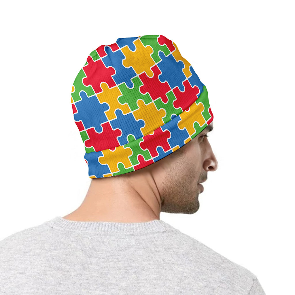 Autism Awareness Jigsaw Pattern Print Beanie