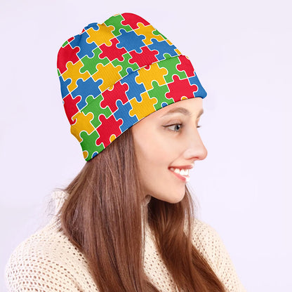 Autism Awareness Jigsaw Pattern Print Beanie