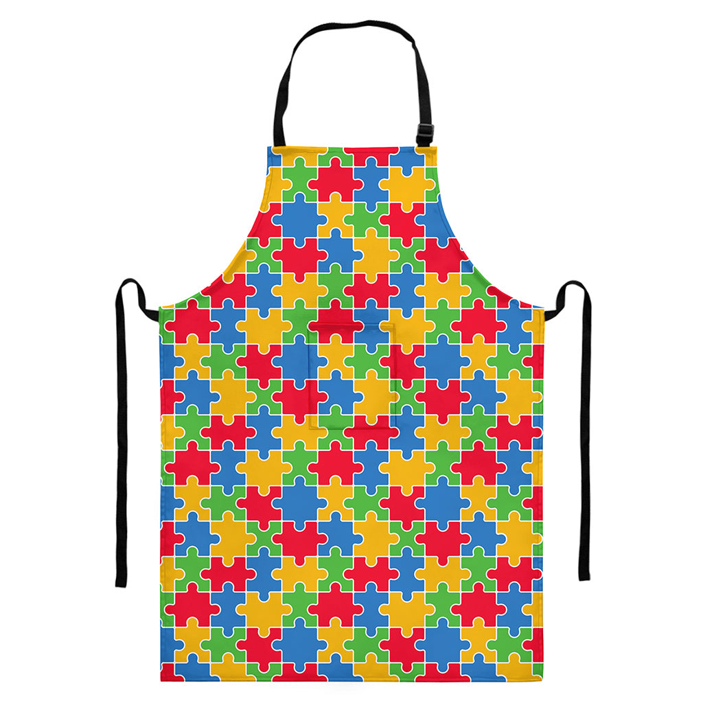 Autism Awareness Jigsaw Pattern Print Bib Apron With Pocket