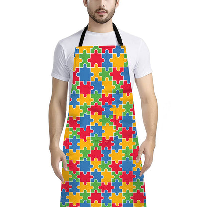 Autism Awareness Jigsaw Pattern Print Bib Apron With Pocket