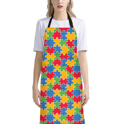 Autism Awareness Jigsaw Pattern Print Bib Apron With Pocket