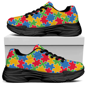 Autism Awareness Jigsaw Pattern Print Black Chunky Shoes