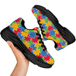 Autism Awareness Jigsaw Pattern Print Black Chunky Shoes