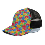 Autism Awareness Jigsaw Pattern Print Black Mesh Trucker Cap