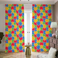 Autism Awareness Jigsaw Pattern Print Dimout Pencil Pleat Curtains