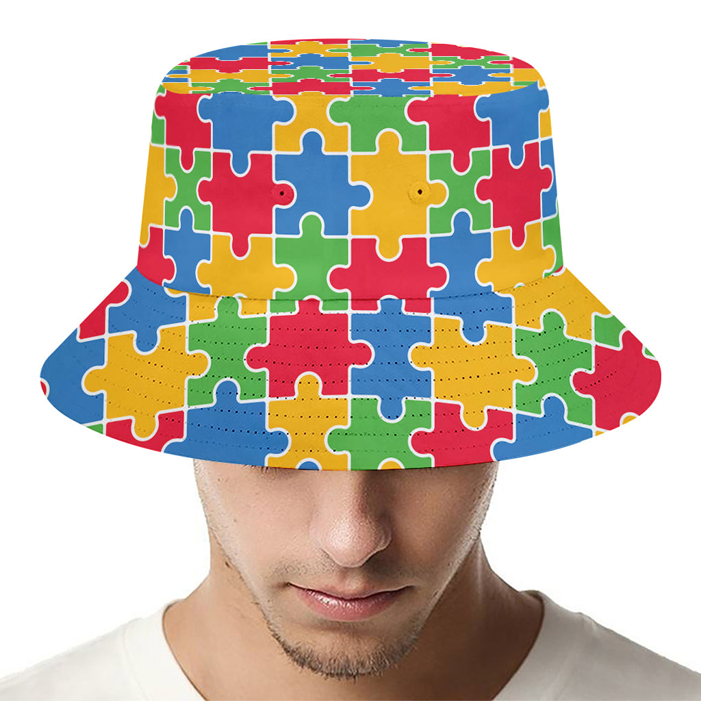 Autism Awareness Jigsaw Pattern Print Bucket Hat