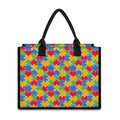 Autism Awareness Jigsaw Pattern Print Canvas Tote Bag