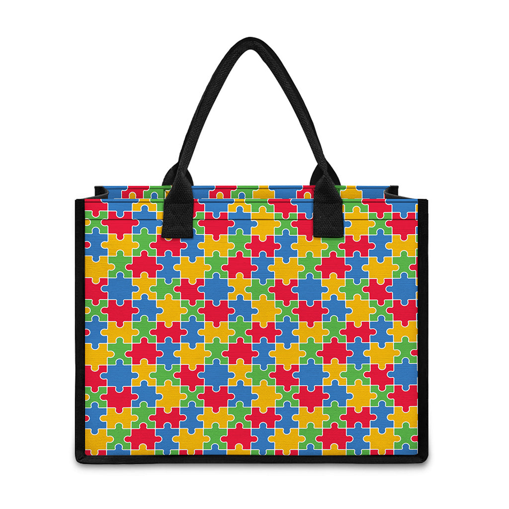 Autism Awareness Jigsaw Pattern Print Canvas Tote Bag