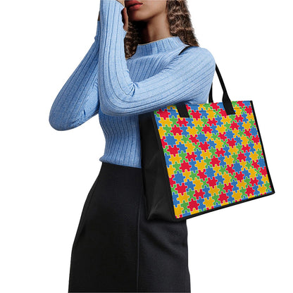 Autism Awareness Jigsaw Pattern Print Canvas Tote Bag