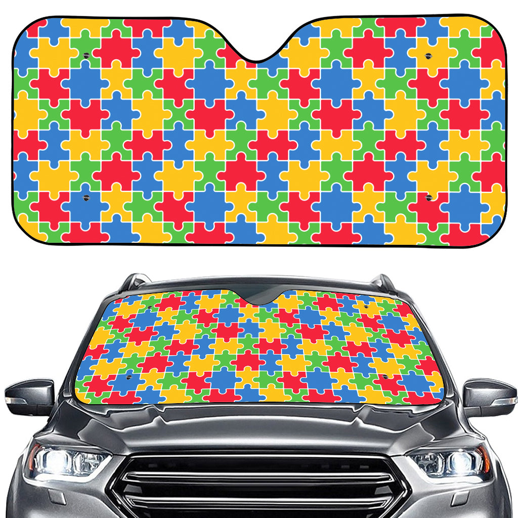 Autism Awareness Jigsaw Pattern Print Car Windshield Sun Shade