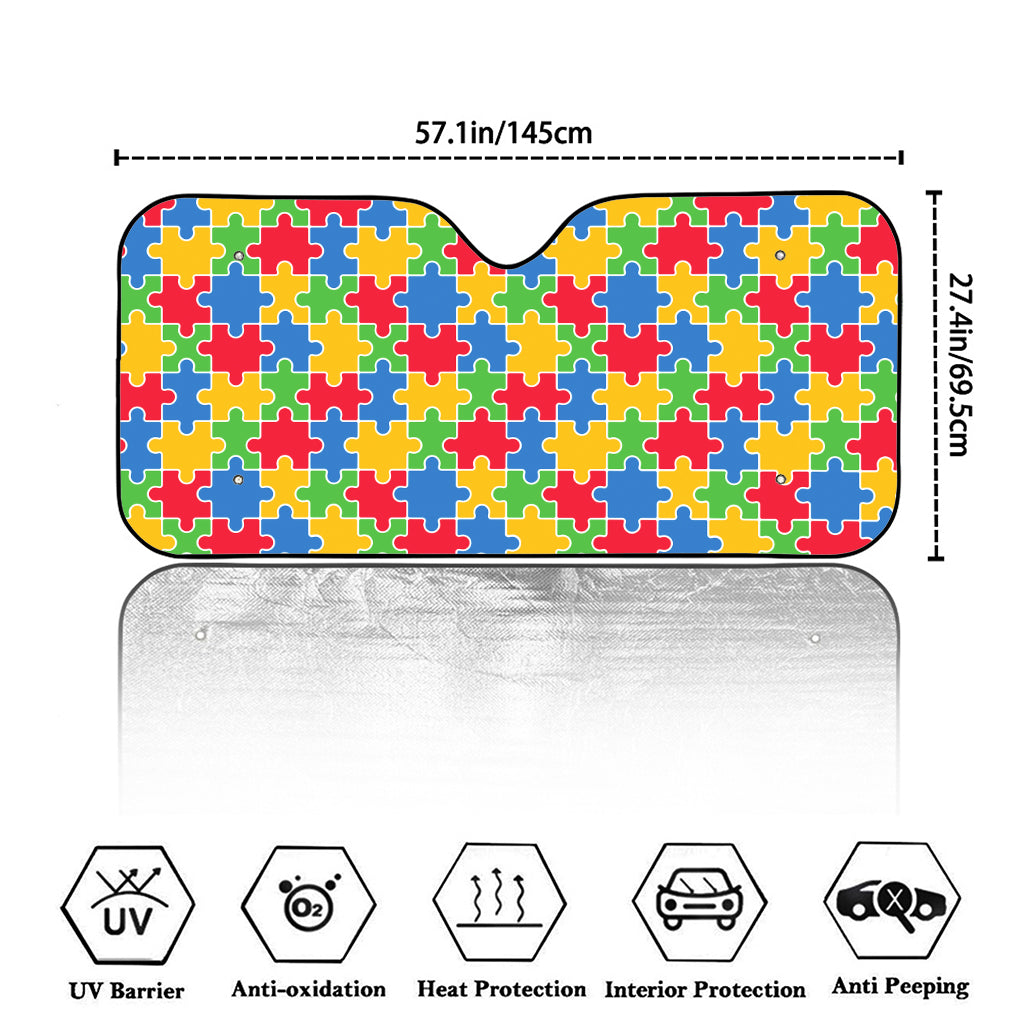 Autism Awareness Jigsaw Pattern Print Car Windshield Sun Shade