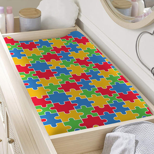 Autism Awareness Jigsaw Pattern Print Changing Pad Cover